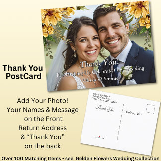 Vielen Dank - Foto mit Golden Blume Hochzeit Set Ankündigungspostkarte