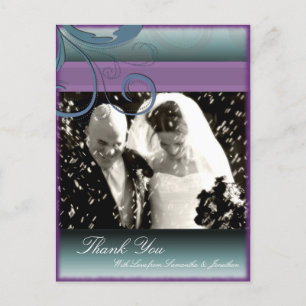 Vielen Dank Foto Wedding Postcard Aquamarin & Lila Postkarte