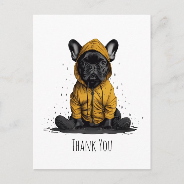 Vielen Dank, Französischer Bulldog mit Raincoat Postkarte (Vorderseite)