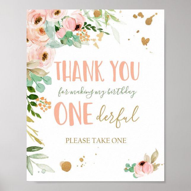 Vielen Dank Frau Onederful Floral Birthday Sign Poster (Vorne)