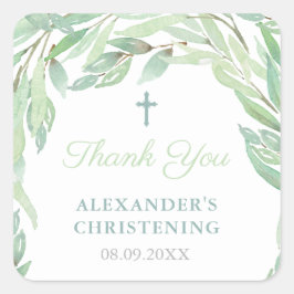Vielen Dank Frühlingsgrün Taufe oder Christening Quadratischer Aufkleber