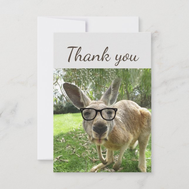 Vielen Dank Fun Neugierig Kangaroo Glasses Animal Dankeskarte (Vorderseite)