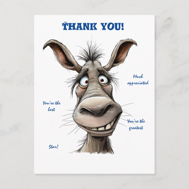 Vielen Dank Funny Donkey Postcard Postkarte (Vorderseite)