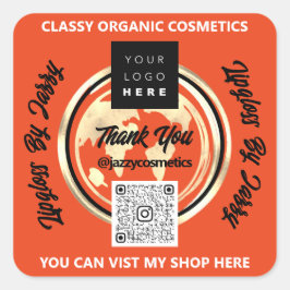 Vielen Dank für Business QR Code Logo World Map Ea Quadratischer Aufkleber