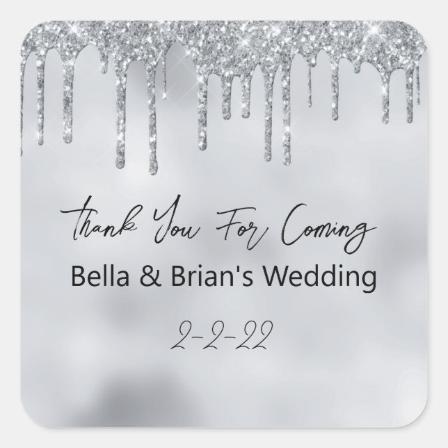Vielen Dank für das kommende Event Silver Sparkle Quadratischer Aufkleber (Vorderseite)