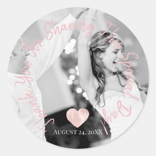 Vielen Dank für das kommende Party Date Foto Herz Runder Aufkleber (Vorderseite)