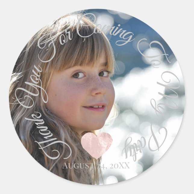 Vielen Dank für das kommende Party Date Foto Herz Runder Aufkleber (Vorderseite)