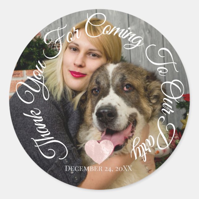 Vielen Dank für das kommende Party Date Foto Herz Runder Aufkleber (Vorderseite)