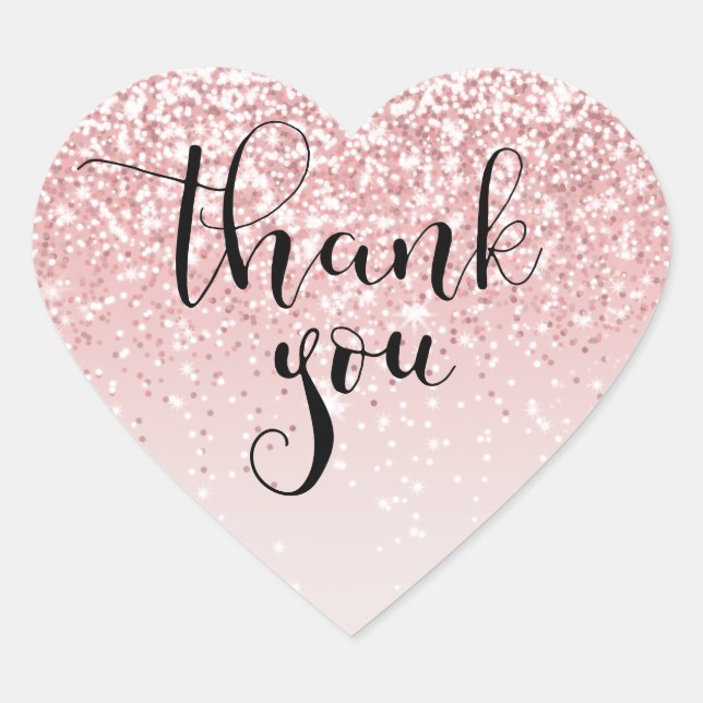 Vielen Dank für das rosa Glitzer-Label Herz-Aufkleber (Vorderseite)