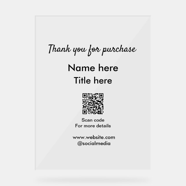 Vielen Dank für den Namen des Kaufs hier Scan QR Acrylschild (Vorderseite)