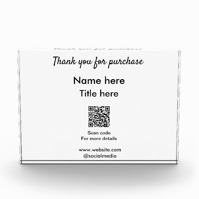 Vielen Dank für den Namen des Kaufs hier Scan QR Fotoblock (Vorderseite)