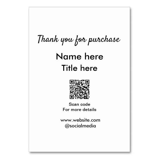 Vielen Dank für den Namen des Kaufs hier Scan QR Tischnummer (Vorderseite)