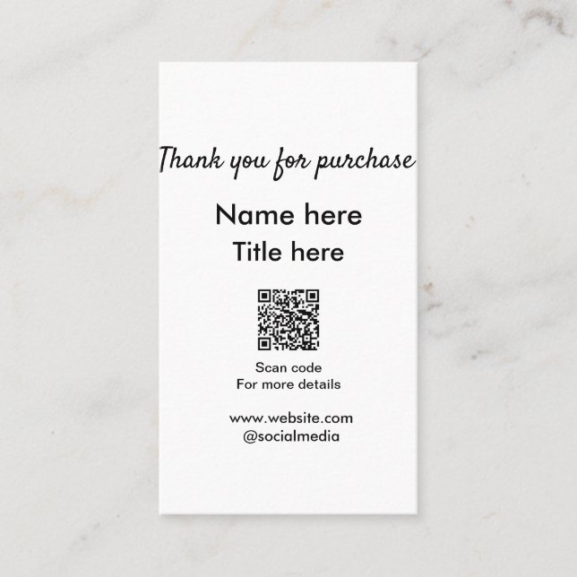 Vielen Dank für den Namen des Kaufs hier Scan QR Visitenkarte (Vorderseite)