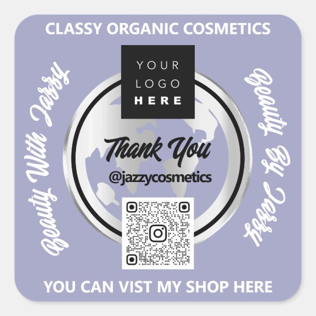 Vielen Dank für den QR-Code Logo Gold MAP Globe Bl Quadratischer Aufkleber (Vorderseite)