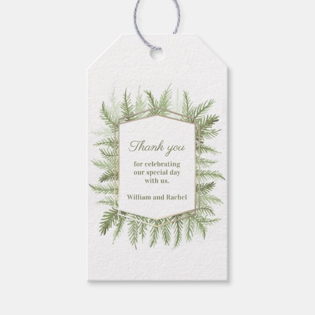 Vielen Dank für den Winter Hochzeitsfolien Aquarel Geschenkanhänger (Vorderseite)