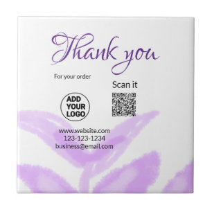 Vielen Dank für die Bestellung Scan QR lila Blätte Fliese