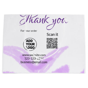 Vielen Dank für die Bestellung Scan QR lila Blätte Große Geschenktüte