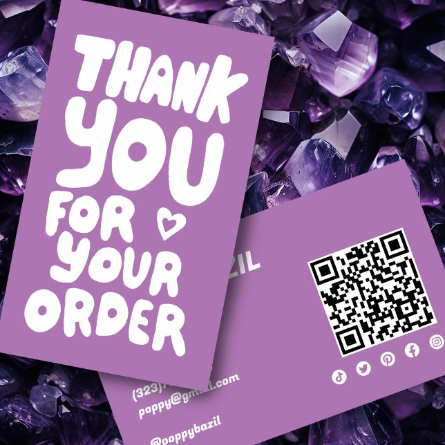 Vielen Dank für die Bestellung Social Icons QR Cod Visitenkarte (Thank You for Order Social Icons QR Code Purple Business Card
Hand Lettering Bubble Letters)