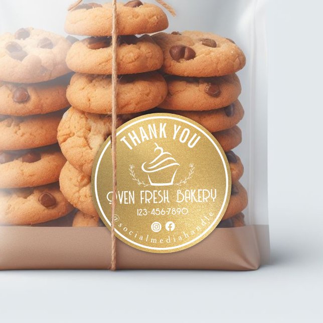 Vielen Dank für Ihr Business Cupcake Bäckerei Gold Runder Aufkleber (Von Creator hochgeladen)