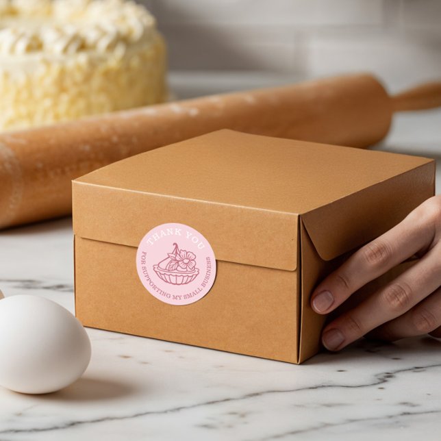 Vielen Dank für Ihr Business Pink Bäckerei Kondito Runder Aufkleber (Thank You For Your Business Pink Bakery Pastry Classic Round Sticker)