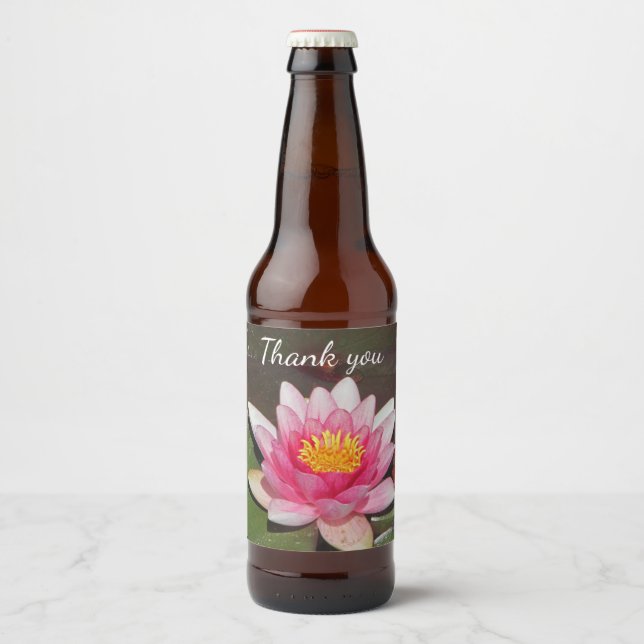 Vielen Dank für Ihr Dankeschön Wasser Lily Floral  Bierflaschenetikett (Vorderseite)