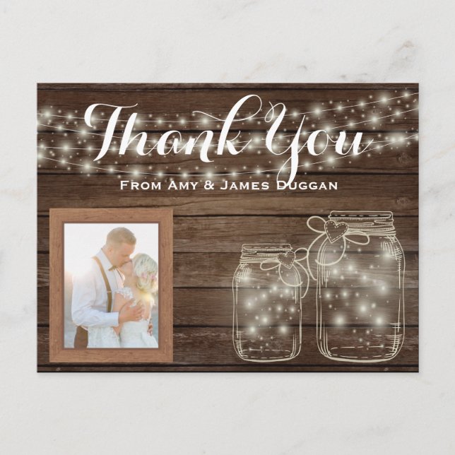 Vielen Dank für Ihr Foto Card Rustic Wedding Mason Postkarte (Vorderseite)