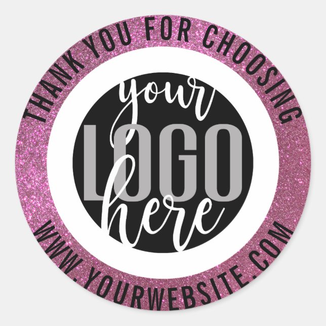 Vielen Dank für Ihr Funkelnd Pink Glitzer-Logo Runder Aufkleber (Vorderseite)