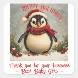 Vielen Dank für Ihr Geschäft, Weihnachts-Pinguin Quadratischer Aufkleber