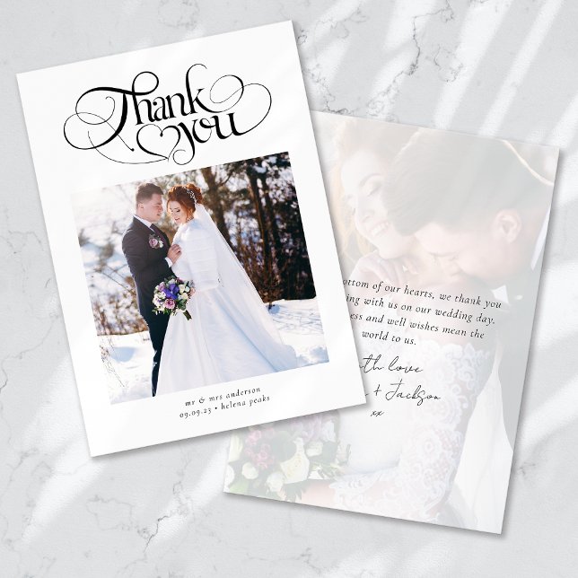 Vielen Dank für Ihr Herz-Script-Hochzeitsskript-Fo Dankeskarte (Von Creator hochgeladen)