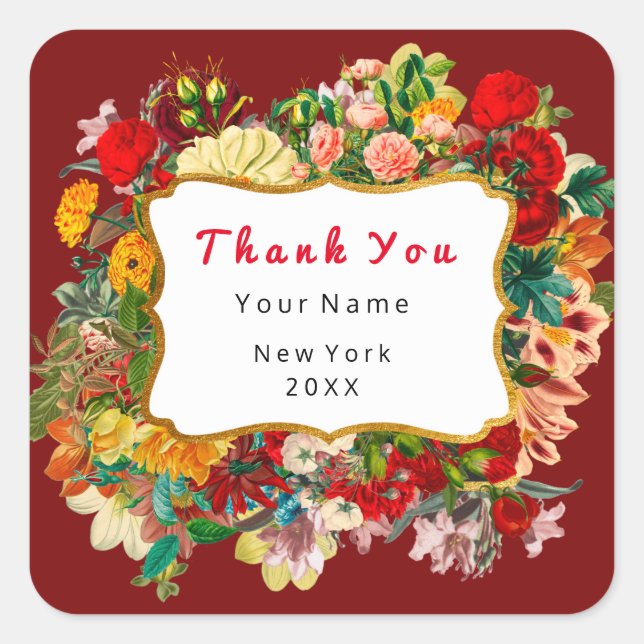 Vielen Dank für Ihr Interesse an Golden Frame Rose Quadratischer Aufkleber (Vorderseite)