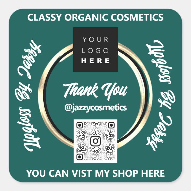 Vielen Dank für Ihr Interesse an QR-Logos Gold Aqu Quadratischer Aufkleber (Vorderseite)