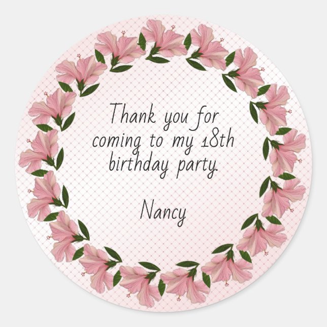 Vielen Dank für Ihr Kommen - Rosa Hibiskus Foto Runder Aufkleber (Vorderseite)