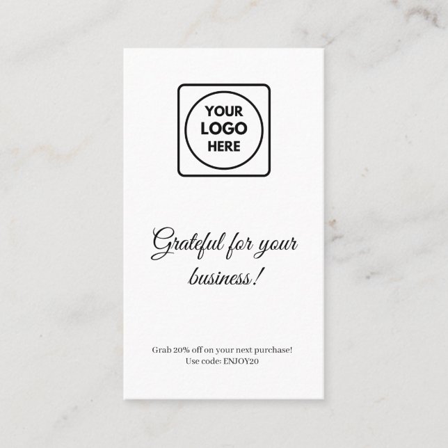 Vielen Dank für Ihr Logo | Modernes White Business Rabattkarte (Vorderseite)