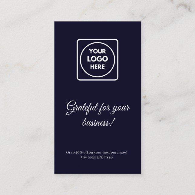 Vielen Dank für Ihr Logo | Navy Blue Business Desi Rabattkarte (Vorderseite)