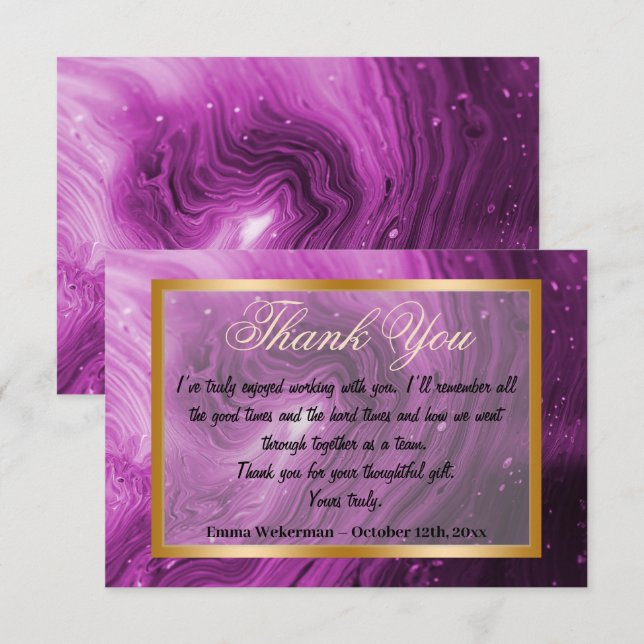 Vielen Dank für Ihr Mitarbeiter & Rosa Marmor, Gol Mitteilungskarte (Vorne/Hinten)