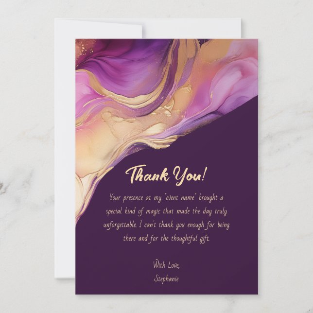 Vielen Dank für Ihr modernes Abstraktes Lila Rosa  Einladung (Vorderseite)