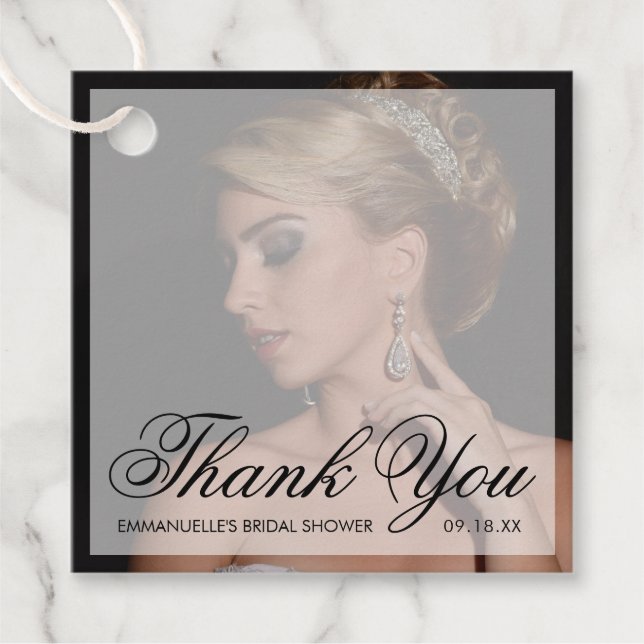 Vielen Dank für Ihr modernes Black Foto Brautparty Geschenkanhänger (Vorderseite)