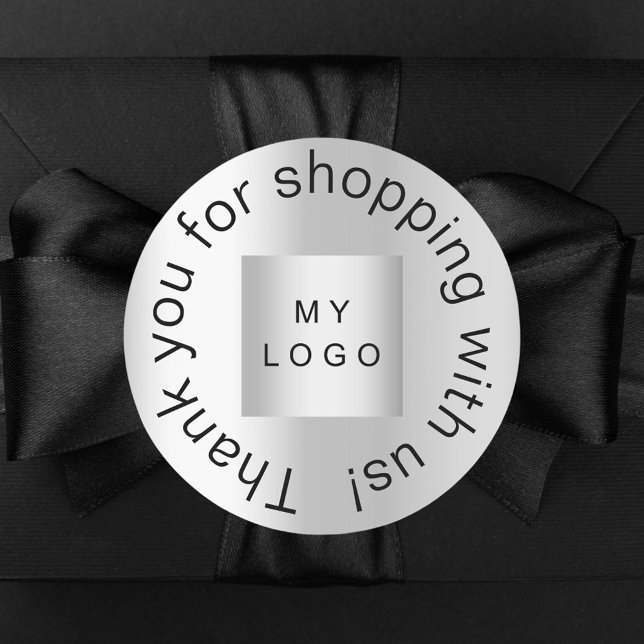 Vielen Dank für Ihr Shopping-Logo Silber Runder Aufkleber (Von Creator hochgeladen)