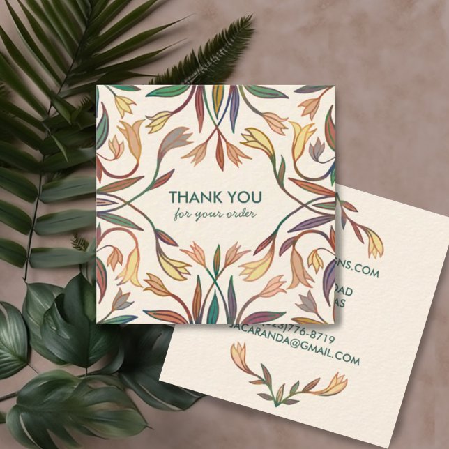 Vielen Dank für Ihre Bestellung Chic Elegante Lily Quadratische Visitenkarte (Handmade floral pattern on these chic elegant custom thank you business cards)