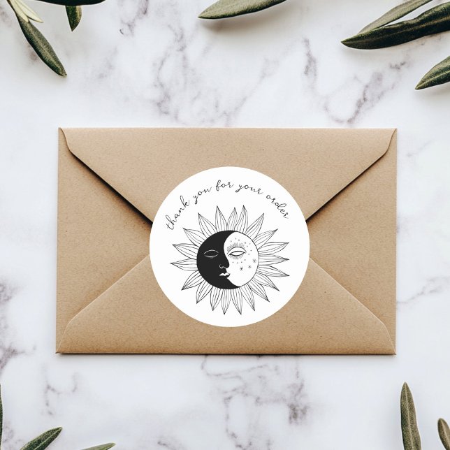 "Vielen Dank für Ihre Bestellung" Niedlich Custom  Runder Aufkleber ("Thank you for your order" Cute Custom Sun & Moon Classic Round Sticker
)