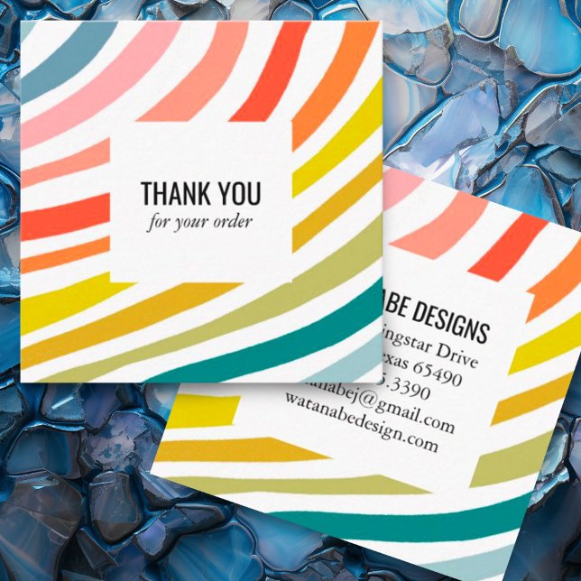 Vielen Dank für Ihre Bestellung Rainbow Minimalist Quadratische Visitenkarte (Custom order thank you business card with colorful rainbow stripes)