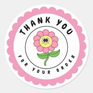 Vielen Dank für Ihre Bestellung Retro Pink Blume C Runder Aufkleber