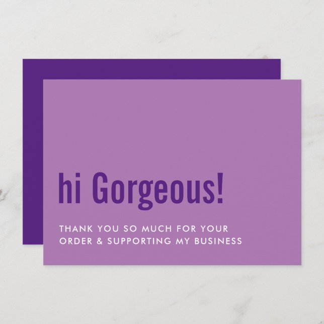 VIELEN DANK FÜR IHRE BESTELLUNG Spaß Einfügen lila Dankeskarte (Vorne/Hinten)
