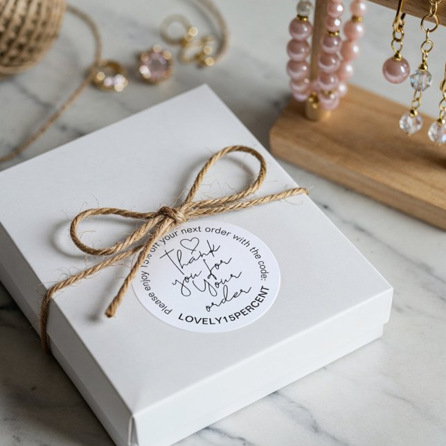 Vielen Dank für Ihre Bestellung Trendy Script Prom Runder Aufkleber (Thank you for your Order Trendy Script Promo Code Classic Round Sticker)