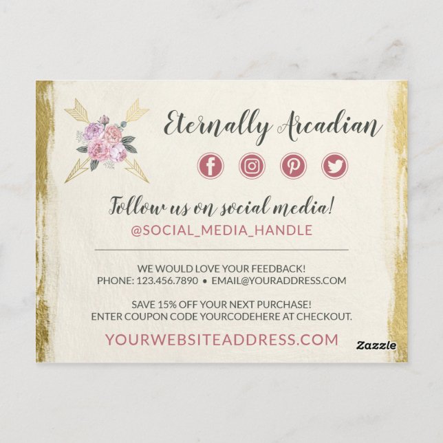 Vielen Dank für Ihre Bohemischen Blumenpfeile Blus Postkarte (Rückseite)