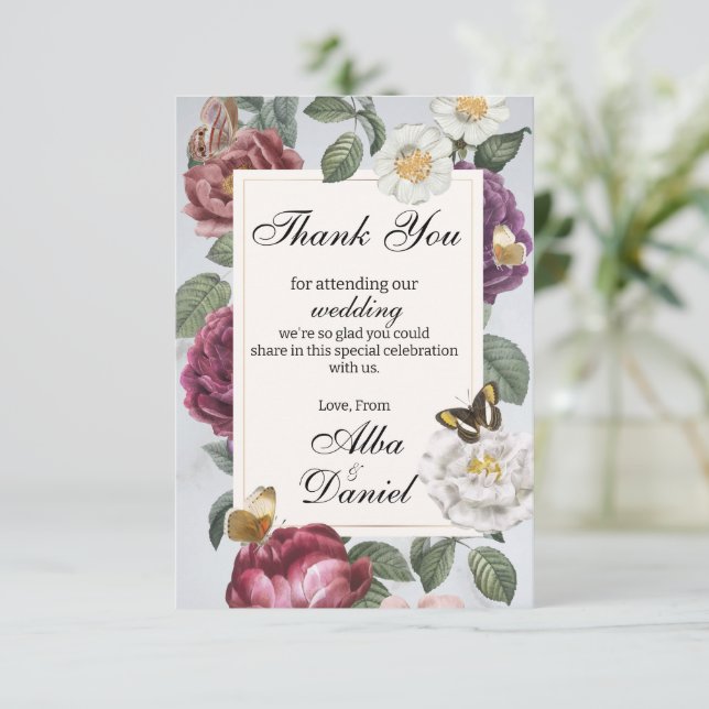 Vielen Dank für Ihre Hochzeit Bloom Floral Blume B Dankeskarte (Stehend Vorderseite)