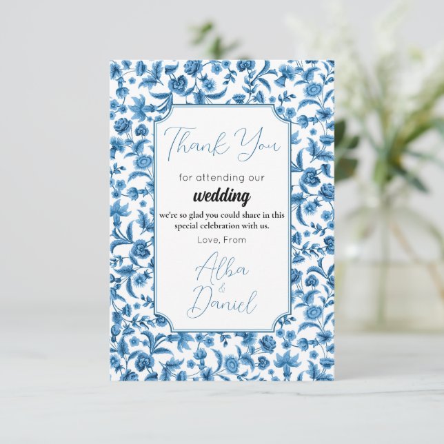Vielen Dank für Ihre Hochzeit Chintz Blue & White  Dankeskarte (Stehend Vorderseite)