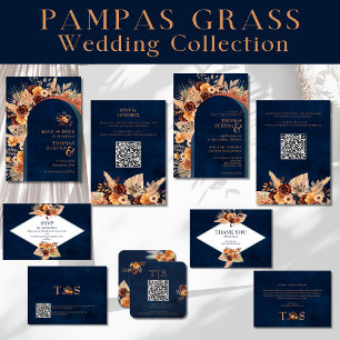 Vielen Dank für Ihre Hochzeit Pampas Grass Navy bl Mitteilungskarte