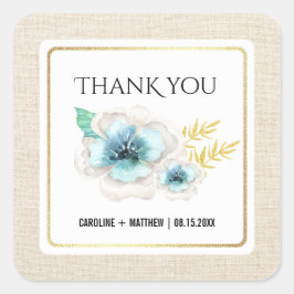Vielen Dank für Ihre Hochzeit Watercolor Floral Bu Quadratischer Aufkleber