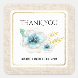 Vielen Dank für Ihre Hochzeit Watercolor Floral Bu Quadratischer Aufkleber
